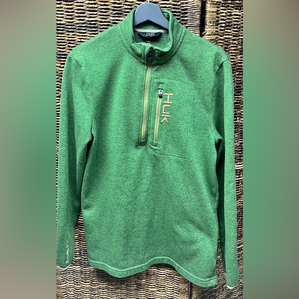 Huk-Fishing, Green, Quarter Zip, Medium, Men’s,‎ Sleeve repair need